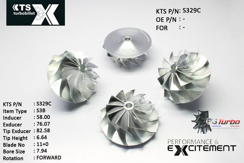 Turbo ROUE FORGÉE MFS PERFORMANCE - 11+0 PALES - INDUCER : 58 - EXDUCER : 76,07 - TYPE : S3BANGLE : 45° - ROTATION : Forward - SUPER BACK : 4,97 - BORE SIZE : 7,94
